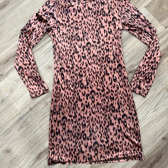 Leopard print high neck bodycon mini dress velvet - Picture 3 of 5